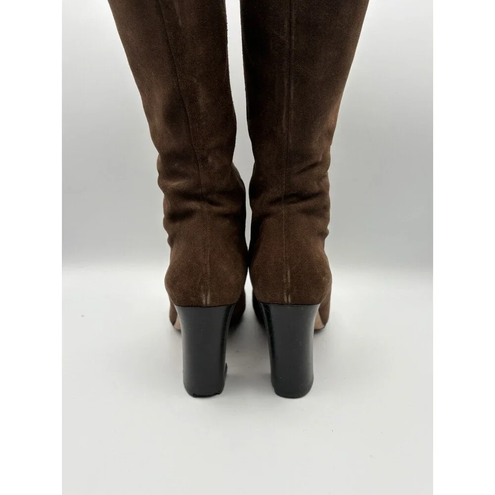 Gucci Brown Suede Knee High Boots GG Logo Accent Silver Horse-bit Size EU 36.5